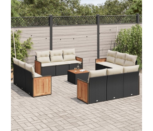 Set de sofás de jardín y cojines 13 pzas ratán sintético negro