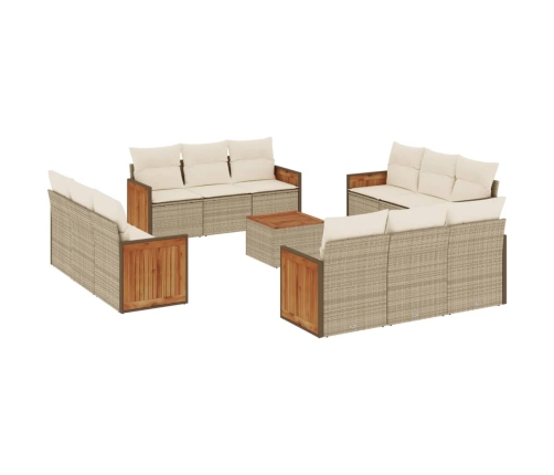 Set sofás de jardín con cojines 13 pzas ratán sintético beige
