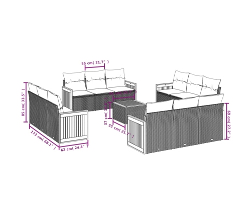 Set sofás de jardín con cojines 13 pzas ratán sintético beige
