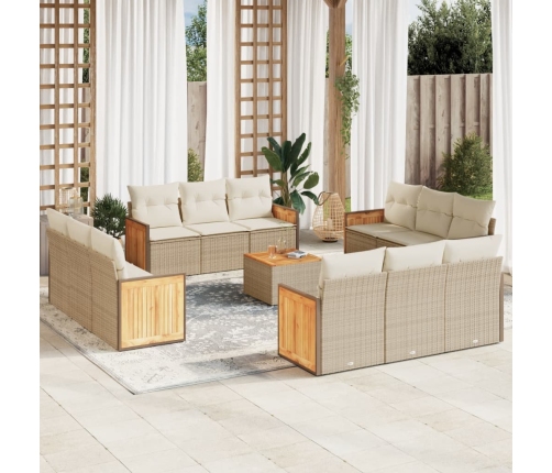 Set sofás de jardín con cojines 13 pzas ratán sintético beige