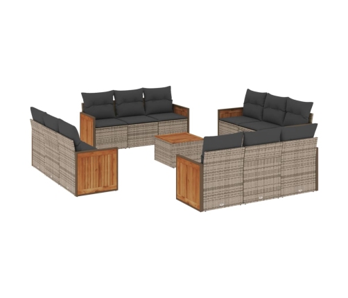 Set sofás de jardín con cojines 13 piezas ratán sintético gris