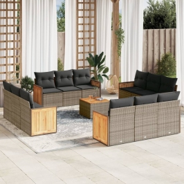Set sofás de jardín con cojines 13 piezas ratán sintético gris