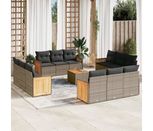 Set sofás de jardín con cojines 13 piezas ratán sintético gris
