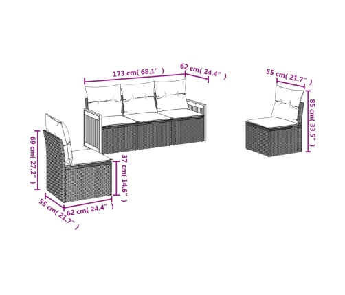 Set de muebles de jardín 5 pzas y cojines ratán sintético negro