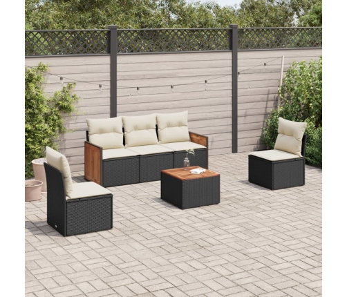 Set de sofás de jardín 6 piezas y cojines ratán sintético negro