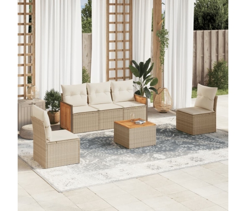 Juego de sofás jardín con cojines 6 pzas ratán sintético beige