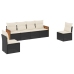 Set de sofás de jardín 6 piezas y cojines ratán sintético negro