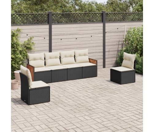 Set de sofás de jardín 6 piezas y cojines ratán sintético negro