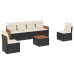 Set de comedor de jardín 7 pzas y cojines ratán sintético negro
