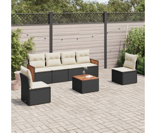 Set de comedor de jardín 7 pzas y cojines ratán sintético negro