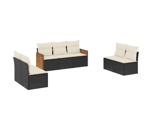 Set de comedor de jardín 7 pzas y cojines ratán sintético negro