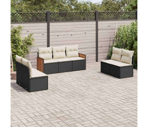 Set de comedor de jardín 7 pzas y cojines ratán sintético negro
