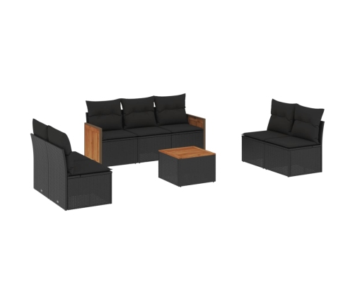Set de sofás de jardín 8 piezas y cojines ratán sintético negro
