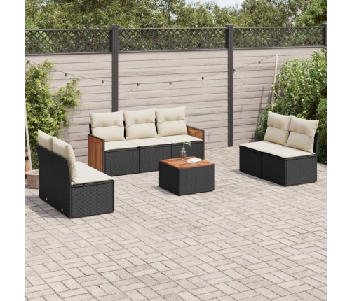 Set de sofás de jardín 8 piezas y cojines ratán sintético negro