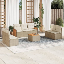 Juego de sofás de jardín con cojines beige 8 pzas ratán PE