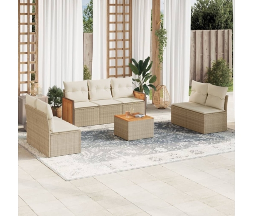 Juego de sofás de jardín con cojines beige 8 pzas ratán PE