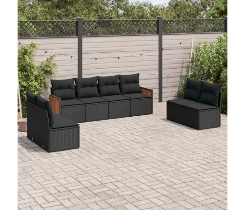 Set de sofás de jardín 8 piezas y cojines ratán sintético negro