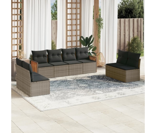 Set de sofás de jardín 8 pzas y cojines ratán sintético gris