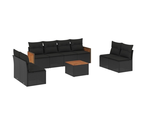 Set de sofás de jardín 8 piezas y cojines ratán sintético negro