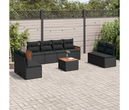 Set de sofás de jardín 8 piezas y cojines ratán sintético negro