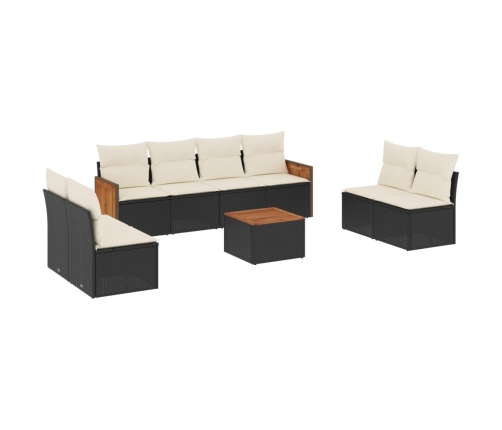 Set de sofás de jardín 8 piezas y cojines ratán sintético negro