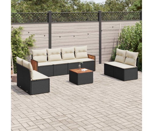 Set de sofás de jardín 8 piezas y cojines ratán sintético negro