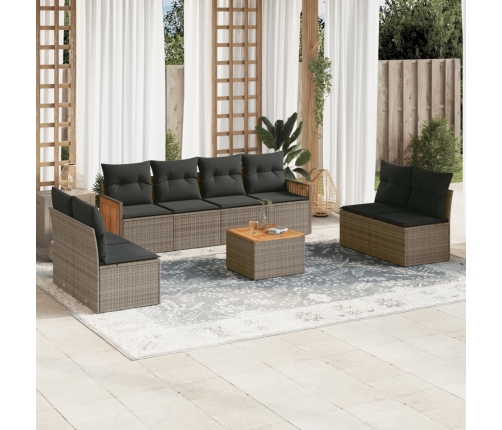 Set de muebles de jardín 9 pzas y cojines ratán sintético gris
