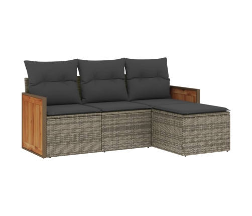 Set de sofás de jardín 4 pzas y cojines ratán sintético gris