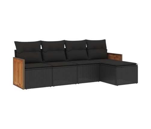 Set de muebles de jardín 5 pzas y cojines ratán sintético negro