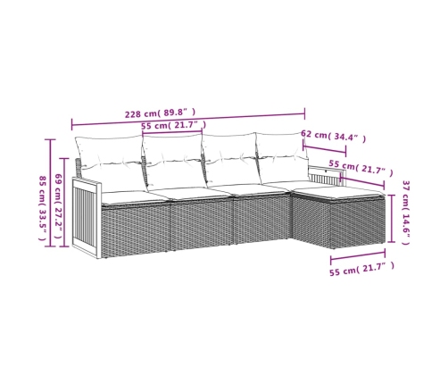 Set de muebles de jardín 5 pzas y cojines ratán sintético negro