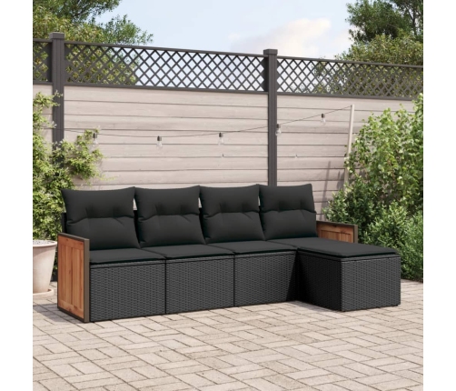 Set de muebles de jardín 5 pzas y cojines ratán sintético negro
