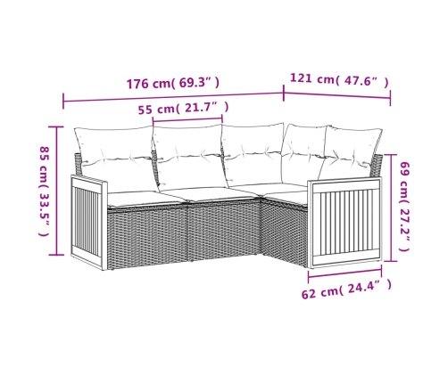 Set de muebles de jardín 5 pzas y cojines ratán sintético negro