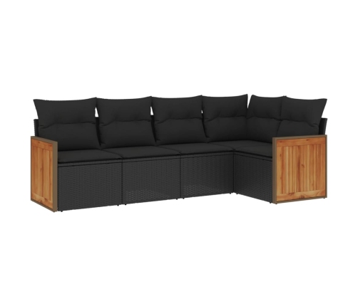Set de muebles de jardín 5 pzas y cojines ratán sintético negro