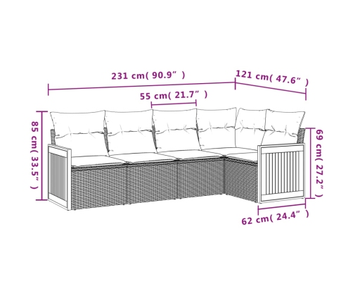 Set de muebles de jardín 5 pzas y cojines ratán sintético negro