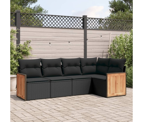 Set de muebles de jardín 5 pzas y cojines ratán sintético negro