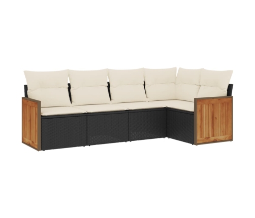 Set de muebles de jardín 5 pzas y cojines ratán sintético negro