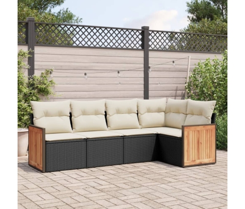 Set de muebles de jardín 5 pzas y cojines ratán sintético negro