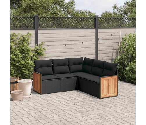 Set de muebles de jardín 5 pzas y cojines ratán sintético negro