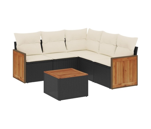 Set de sofás de jardín 6 piezas y cojines ratán sintético negro