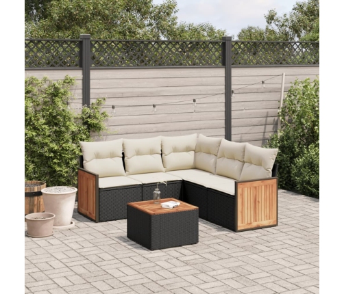 Set de sofás de jardín 6 piezas y cojines ratán sintético negro