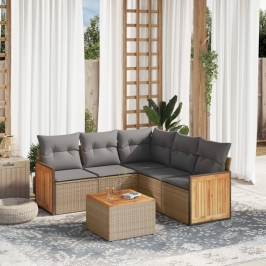 Juego de sofás jardín con cojines 6 pzas ratán sintético beige