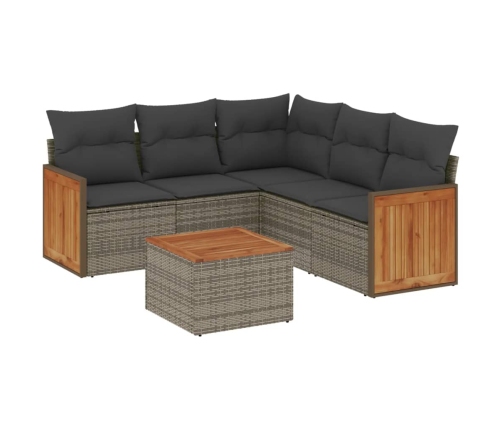 Set de muebles de jardín 6 pzas y cojines ratán sintético gris