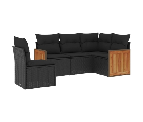 Set de muebles de jardín 5 pzas y cojines ratán sintético negro