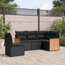 Set de muebles de jardín 5 pzas y cojines ratán sintético negro