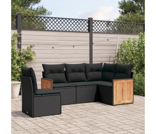 Set de muebles de jardín 5 pzas y cojines ratán sintético negro