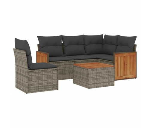 Set de muebles de jardín 6 pzas y cojines ratán sintético gris