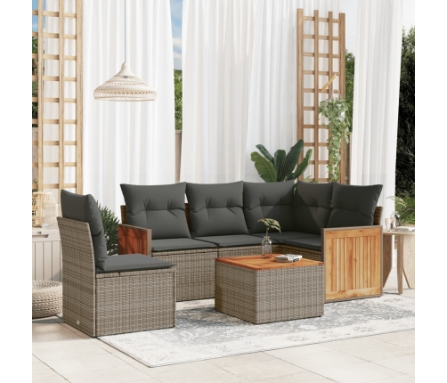 Set de muebles de jardín 6 pzas y cojines ratán sintético gris