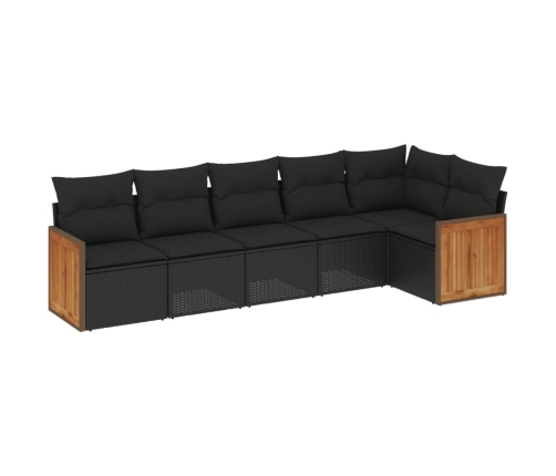 Set de sofás de jardín 6 piezas y cojines ratán sintético negro