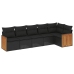 Set de sofás de jardín 6 piezas y cojines ratán sintético negro