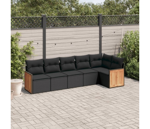 Set de sofás de jardín 6 piezas y cojines ratán sintético negro